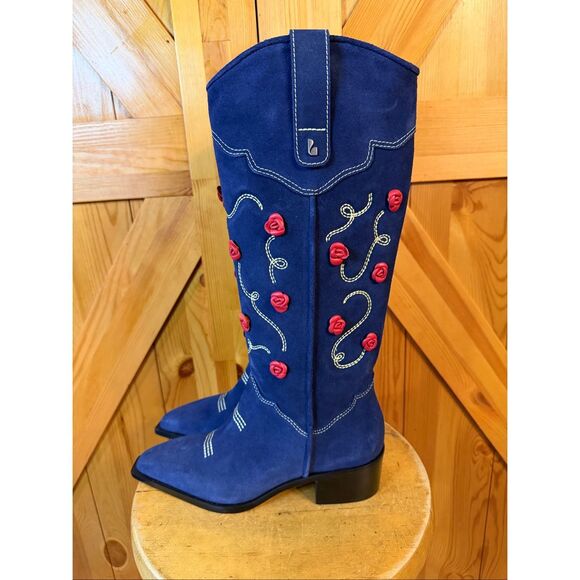 Larroudé Paloma Boot In Navy Suede Size 7.5 - Picture 3 of 8